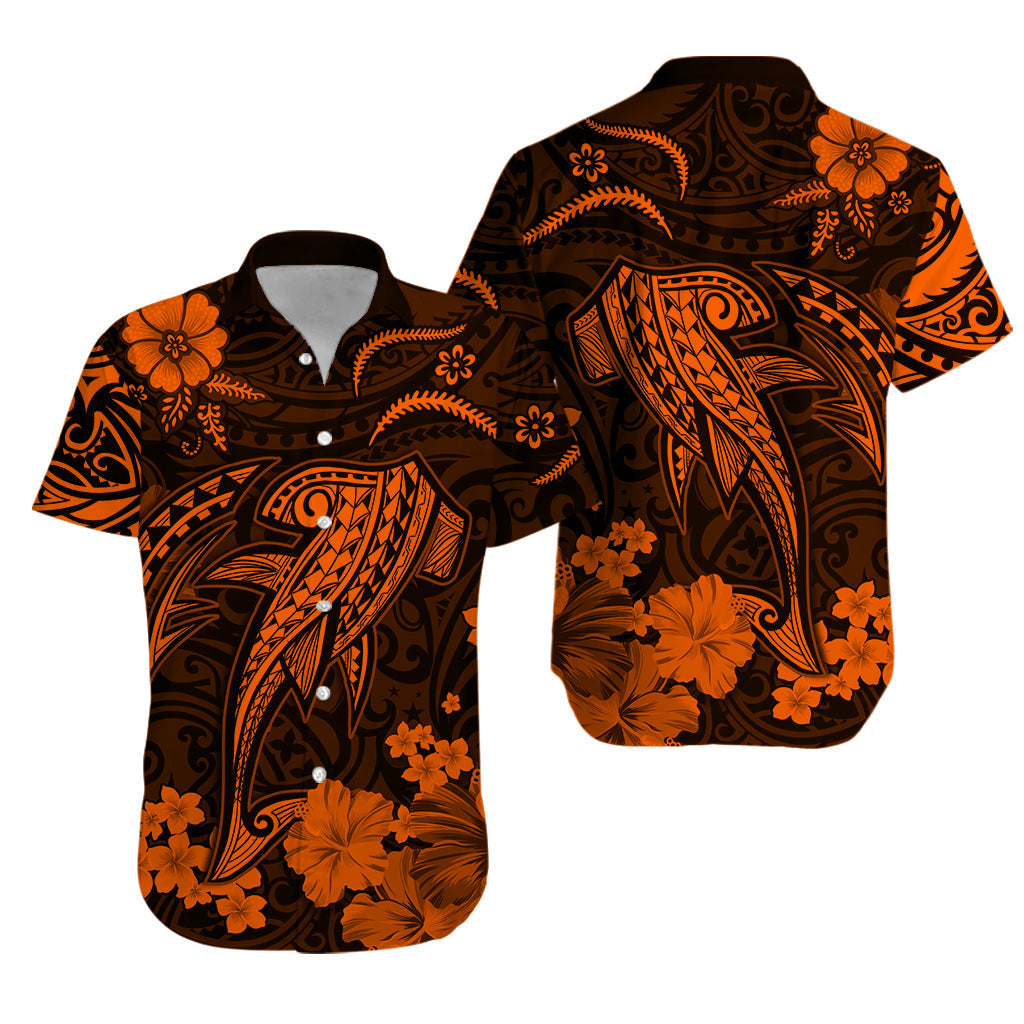 Hawaii Hawaiian Shirt Polynesia Orange Shark