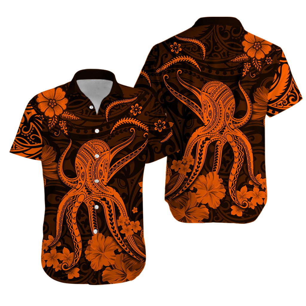 Hawaii Hawaiian Shirt Polynesia Orange Octopus