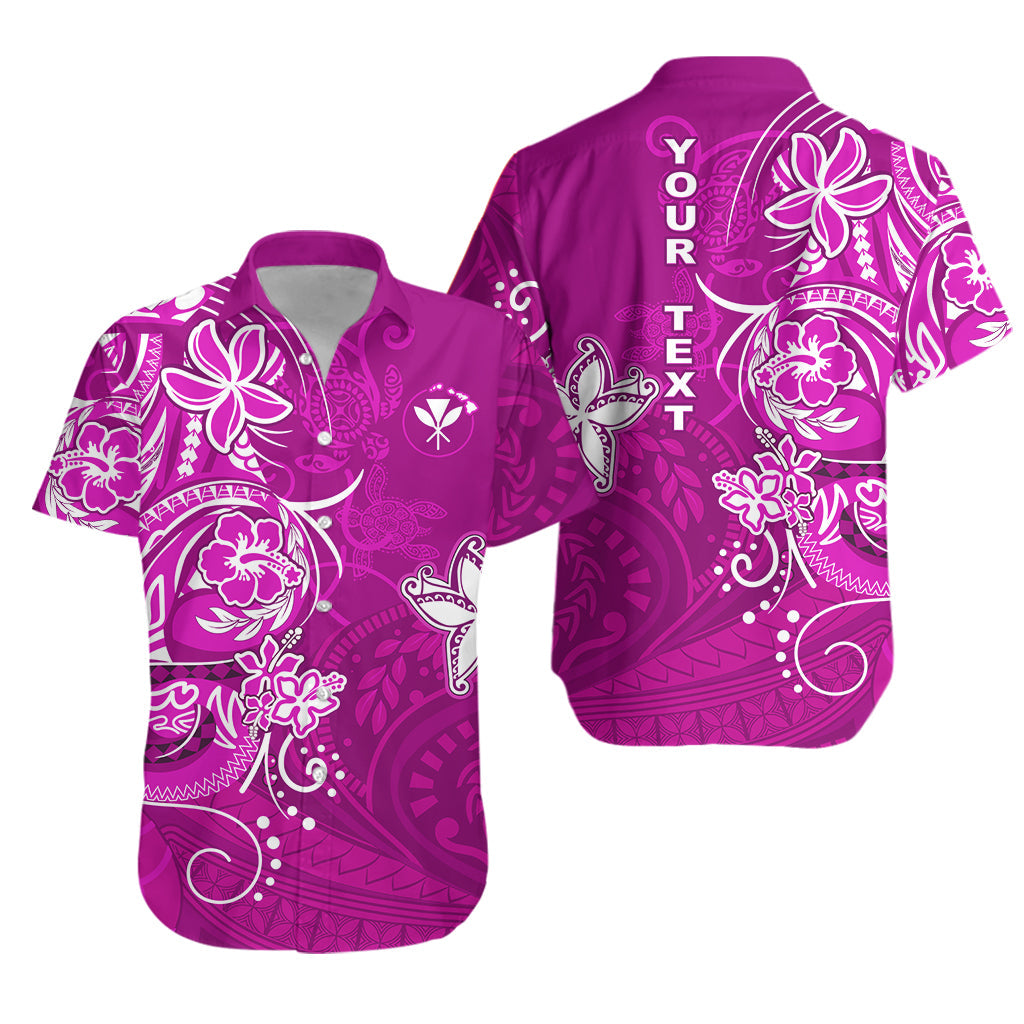 Custom Personalised Hawaii Hawaiian Shirt Polynesia Pink Sea Turtle Honu and Map