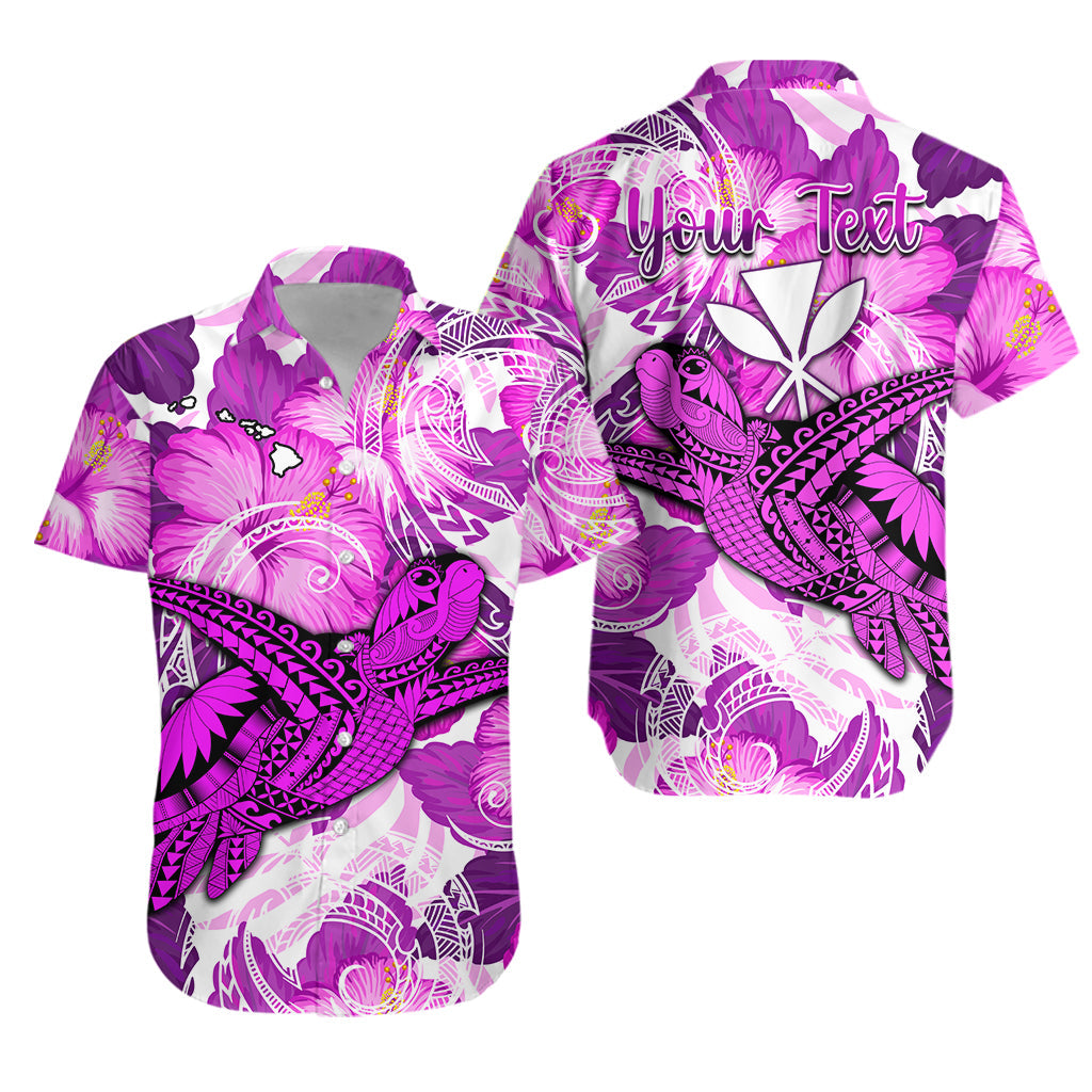 Custom Personalised Hawaii Hawaiian Shirt Pink Polynesian Turtle and Hibiscus
