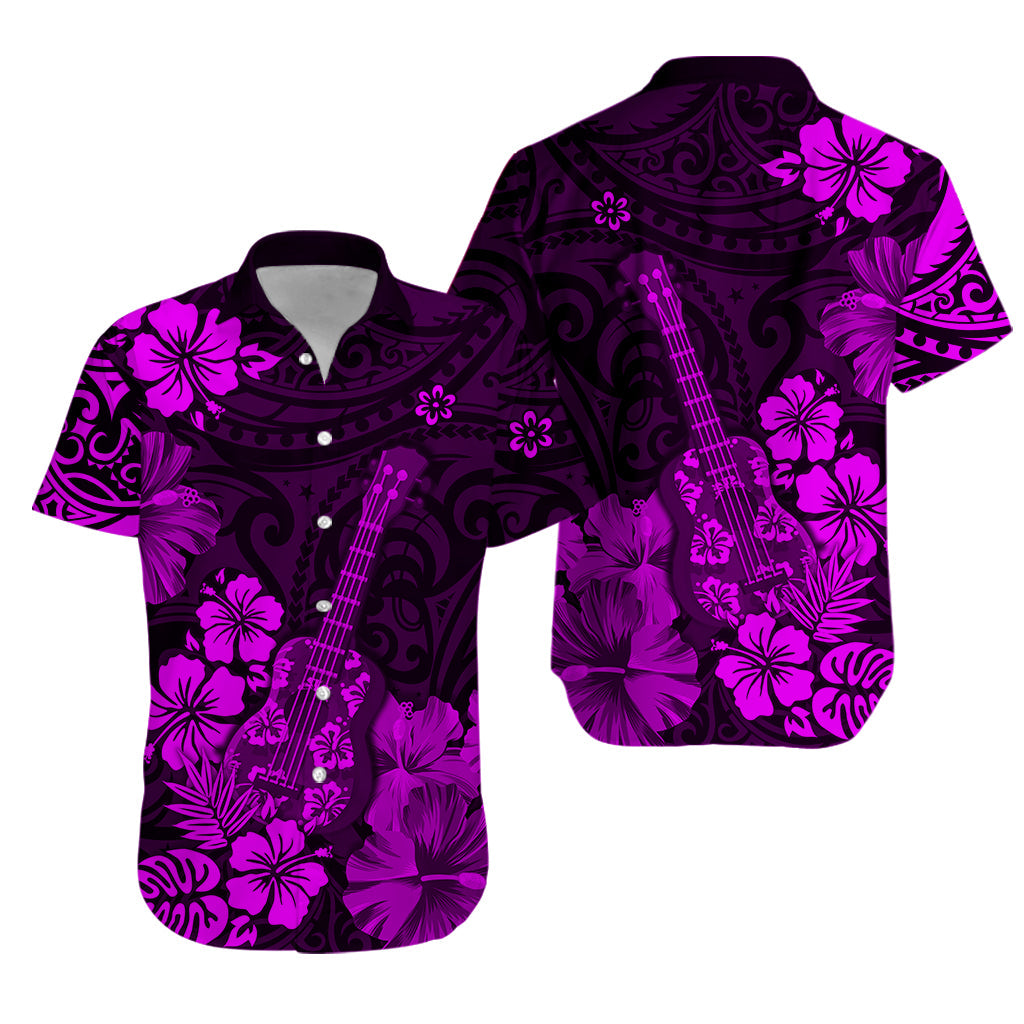 Hawaii Hawaiian Shirt Polynesia Purple Ukulele Flowers
