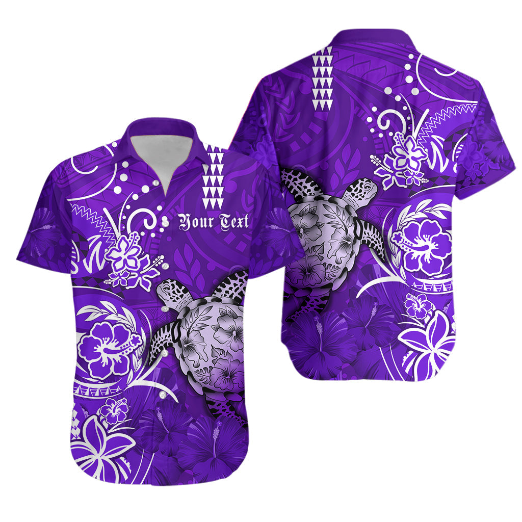 Custom Personalised Hawaii Hawaiian Shirt Polynesia Purple Sea Turtle Honu and Hibiscus