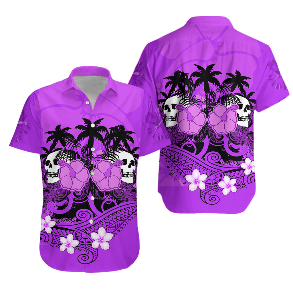 Hawaii Skull Hawaiian Shirt Mysterious Polynesia and Purple Flowers
