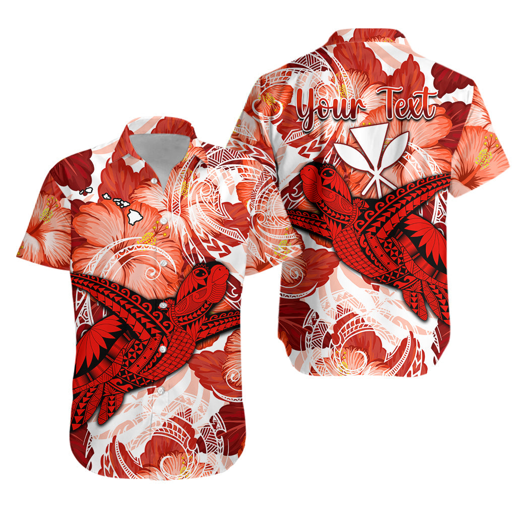 Custom Personalised Hawaii Hawaiian Shirt Red Polynesian Turtle and Hibiscus