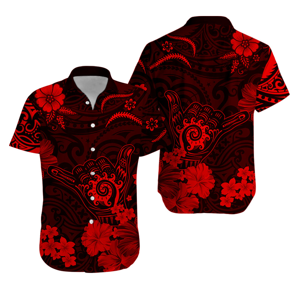 Hawaii Hawaiian Shirt Polynesia Red Cool Shaka Sign