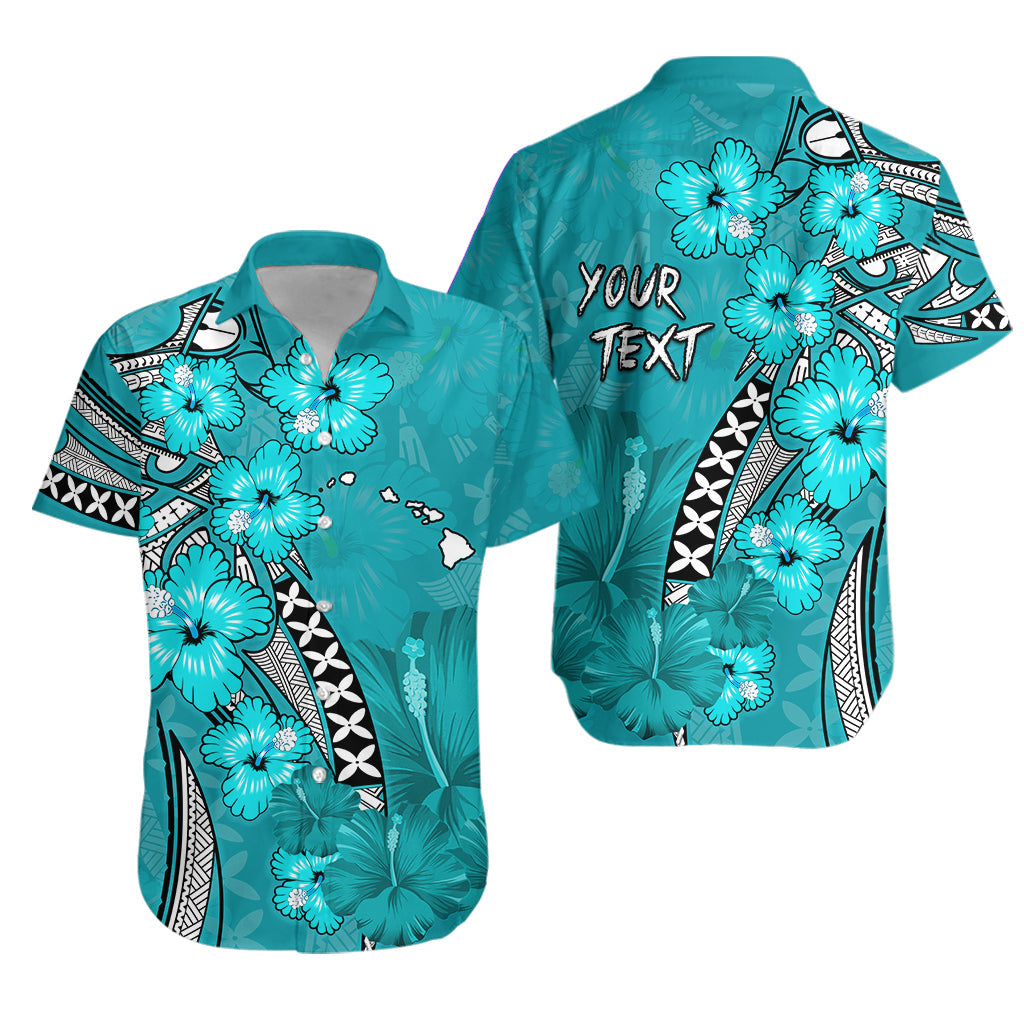 Custom Personalised Hawaii Hawaiian Shirt Polynesia Turquoise Hibiscus and Map Mystical