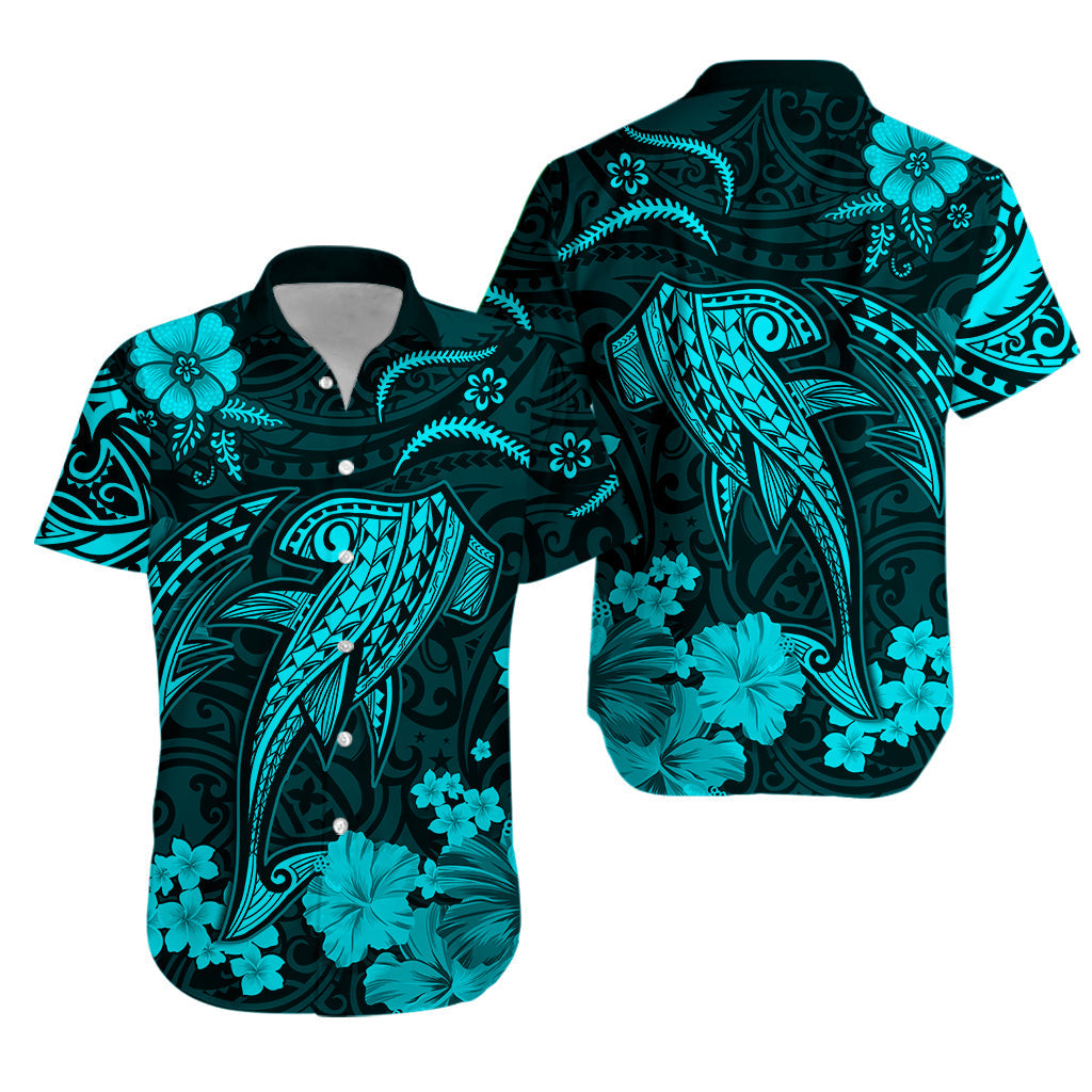 Hawaii Hawaiian Shirt Polynesia Turquoise Shark