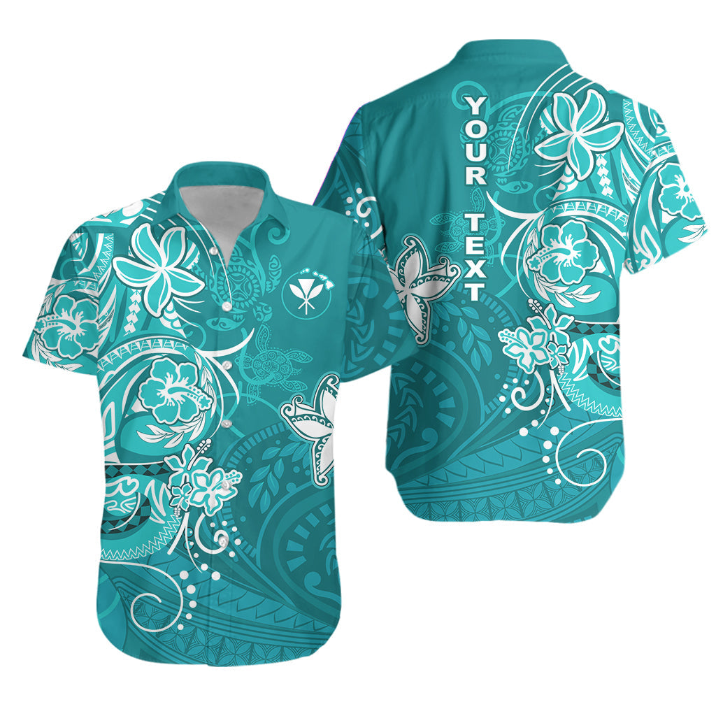 Custom Personalised Hawaii Hawaiian Shirt Polynesia Turquoise Sea Turtle Honu and Map