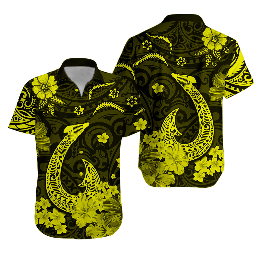 Hawaii Hawaiian Shirt Polynesia Yellow Fish Hook