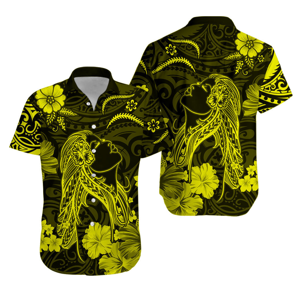Hawaii Hawaiian Shirt Polynesia Yellow Beautiful Hula Girl