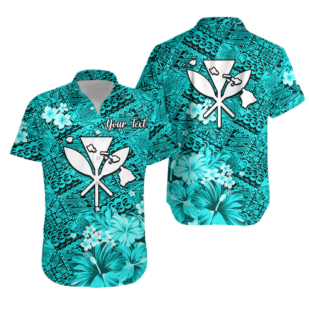 Custom Personalised Hawaii Hawaiian Shirt Map and Turtle Turquoise Flowers