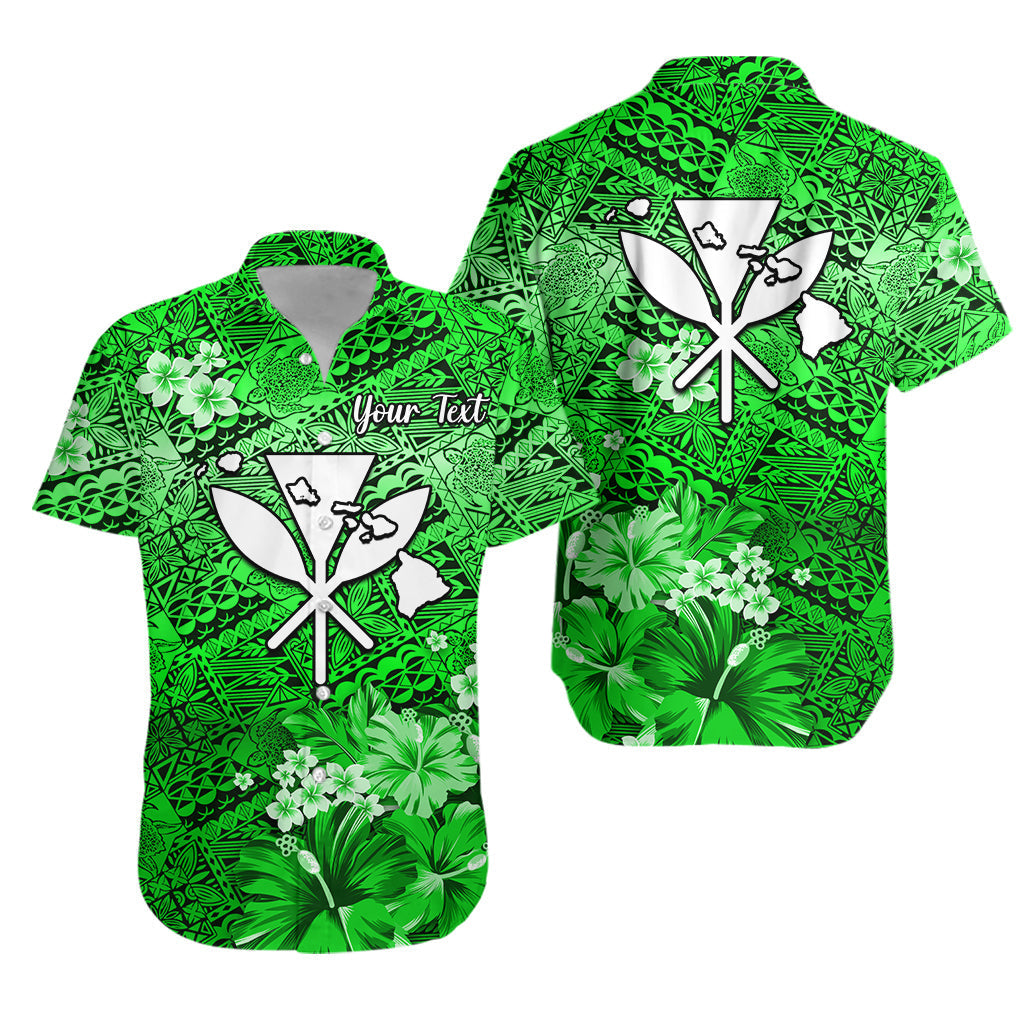 Custom Personalised Hawaii Hawaiian Shirt Map and Turtle Green Flowers