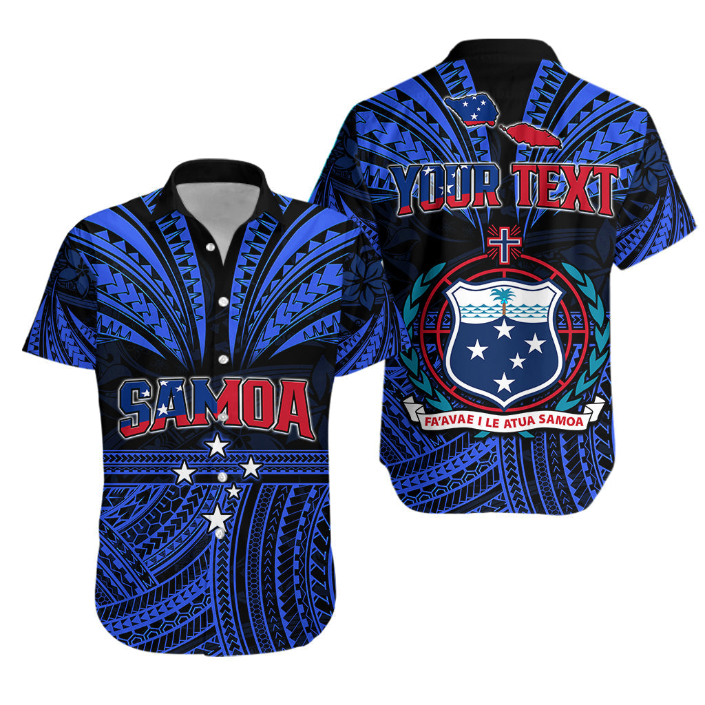 Custom Personalised Samoa Tatau Hawaiian Shirt Blue Polynesian Proud Samoan