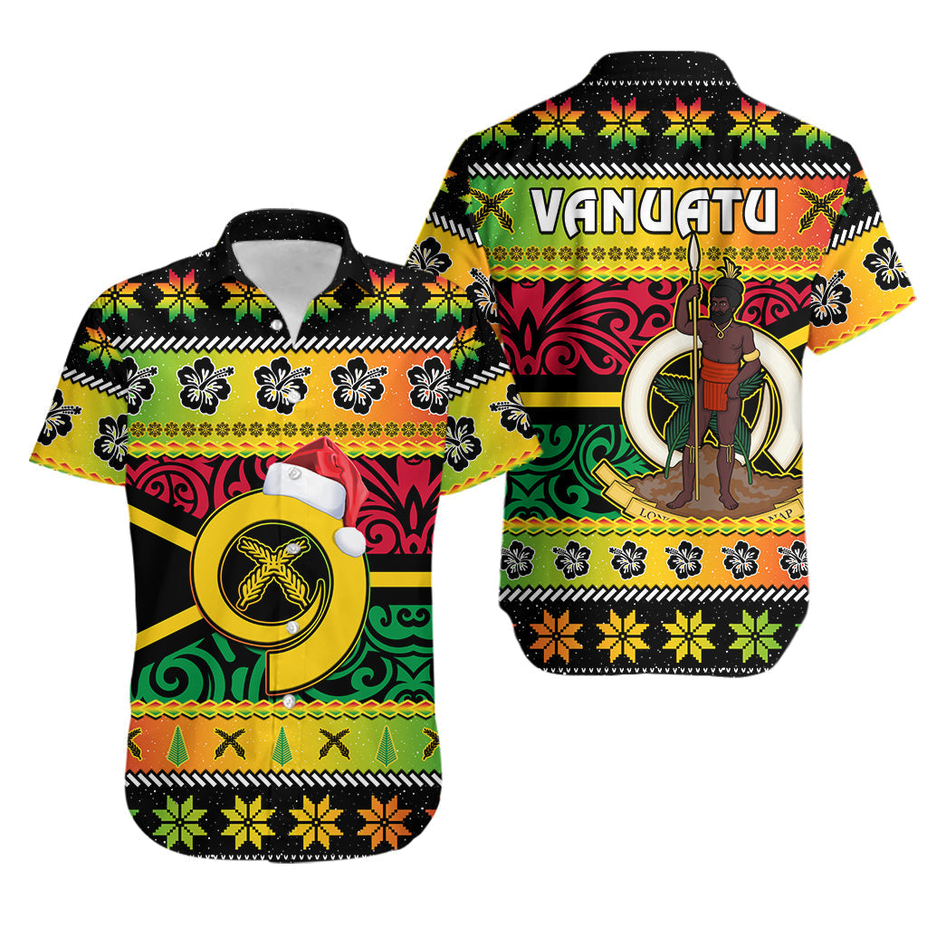 Vanuatu Christmas Hawaiian Shirt Pig Tusk Polynesian Joyeux Noel Flag Art