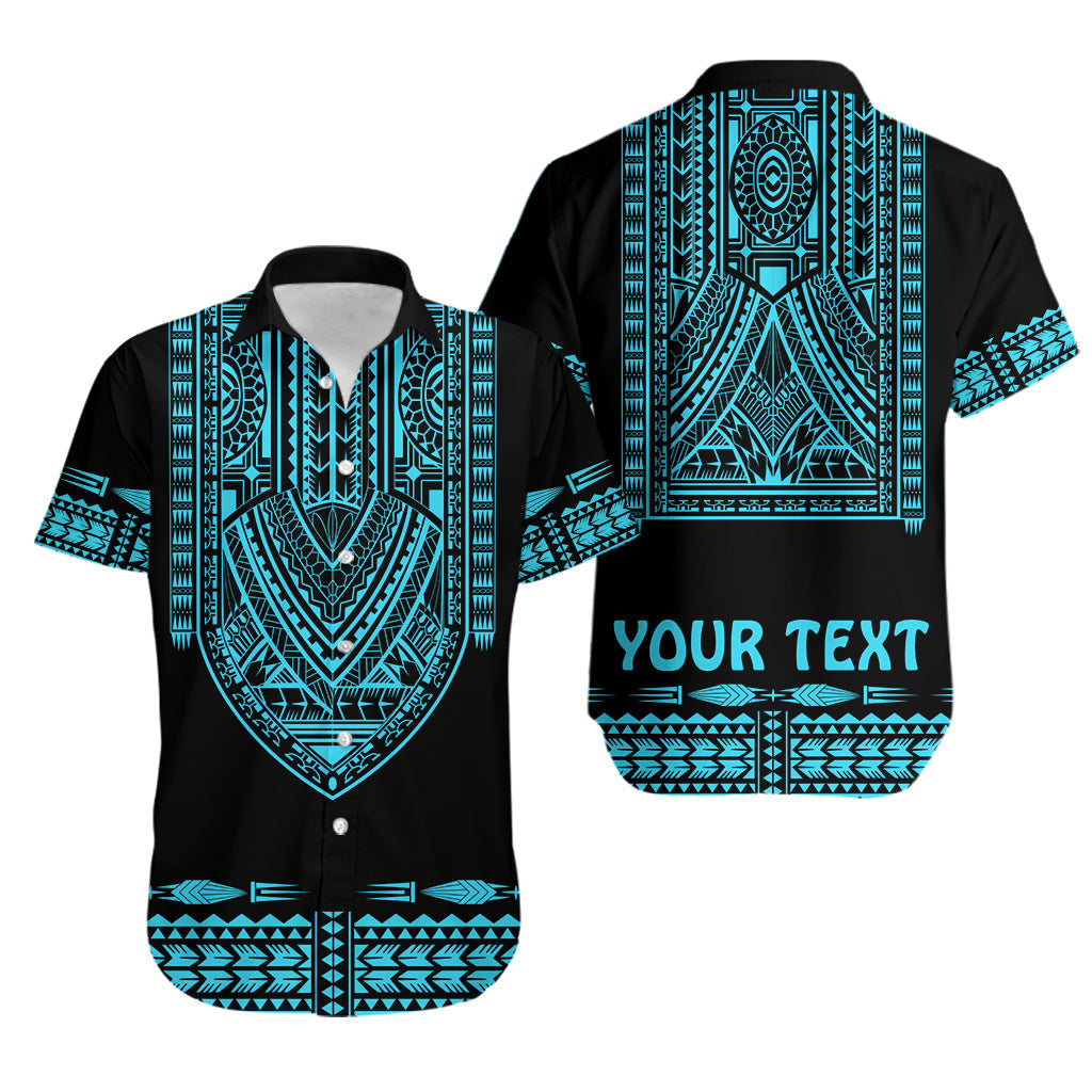 Custom Personalised Polynesian Hawaiian Shirt Dashiki With Polynesian Tattoo Royal Turquoise Version