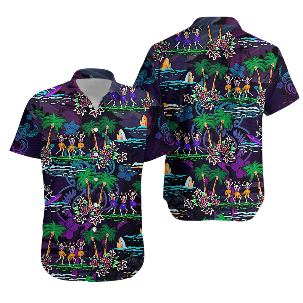 Hawaii Skeleton Dancing Hawaiian Shirt Halloween Hawaiian Turtle