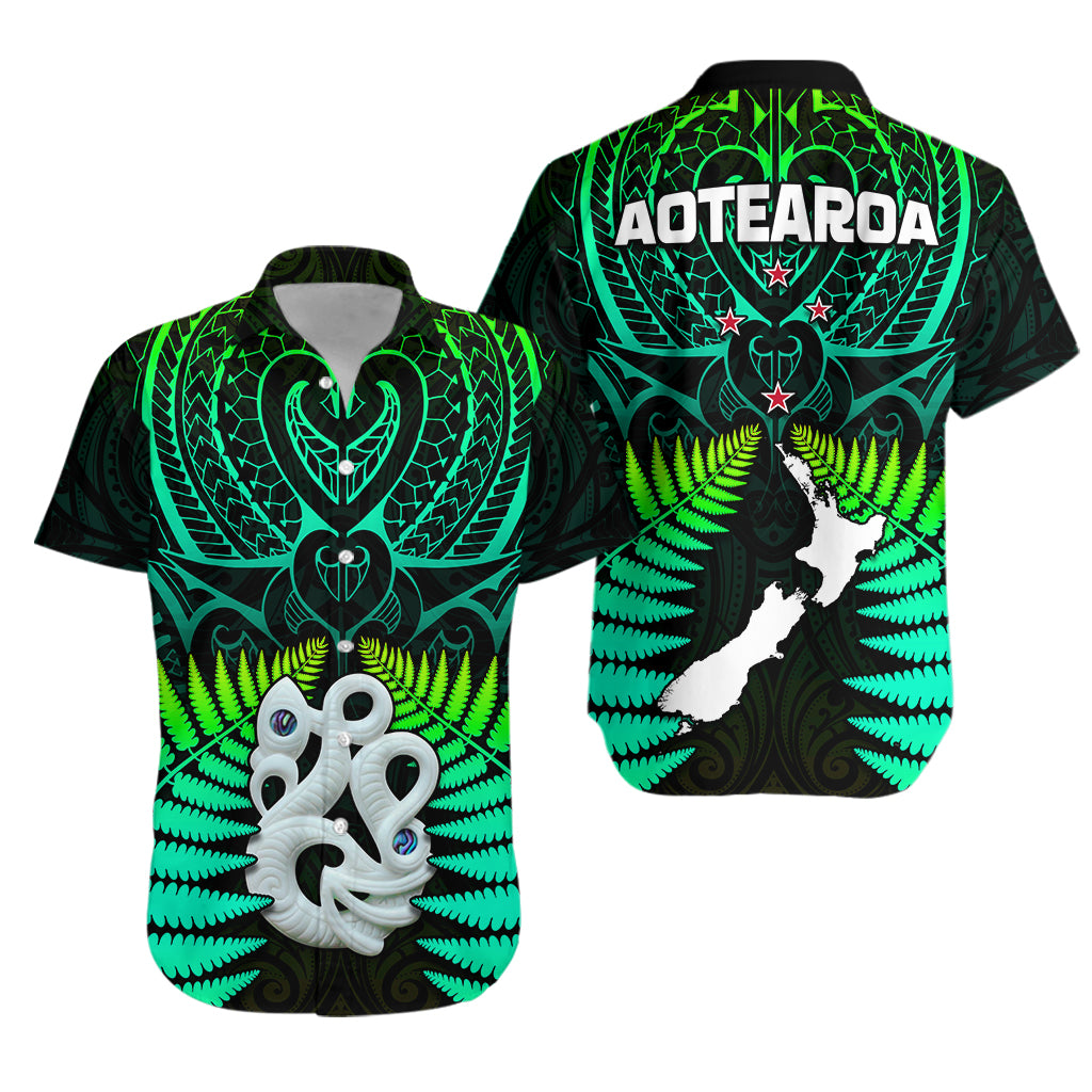 Aotearoa Fern Hawaiian Shirt New Zealand Hei Tiki Green Style