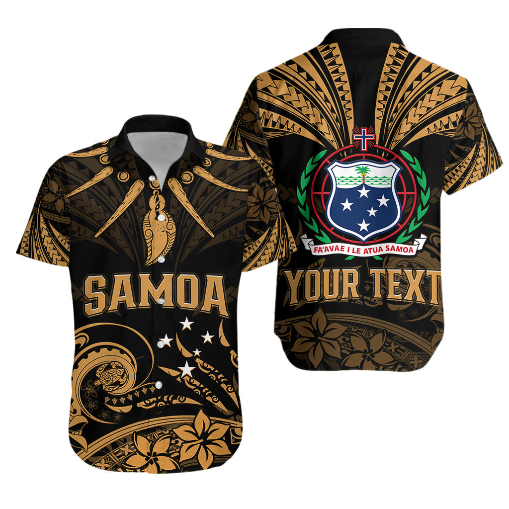 Custom Personalised Samoa Tatau Hawaiian Shirt Gold Polynesian Ula Nifo