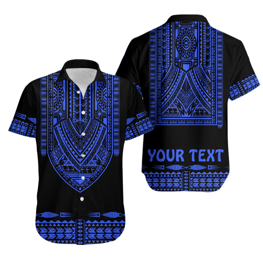 (Custom Personalised) Matching Outfits For Couples Polynesian Combo Dress And Hawaiian Shirt Dashiki With Polynesian Tattoo Royal Blue Version