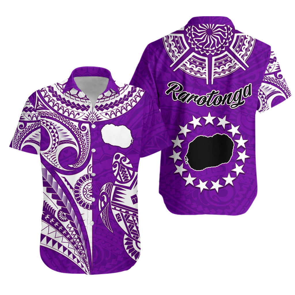 Rarotonga Cook Islands Hawaiian Shirt Turtle and Map Style Purple