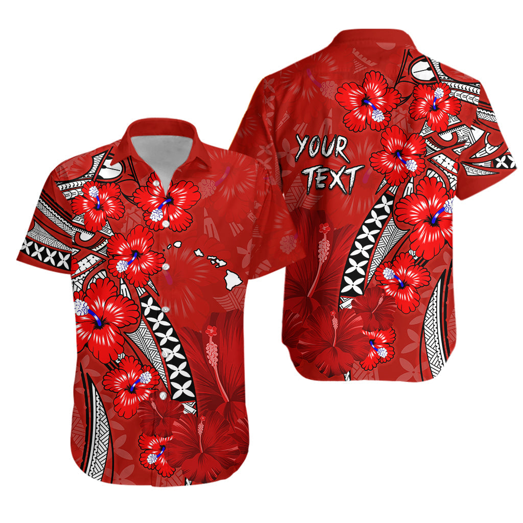 Custom Personalised Hawaii Hawaiian Shirt Polynesia Red Hibiscus and Map Mystical