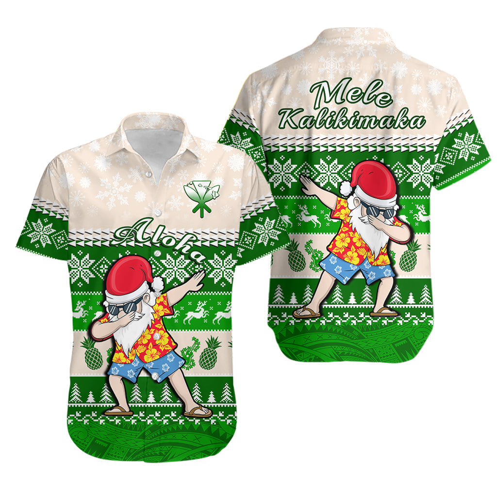 Hawaii Mele Kalikimaka Hawaiian Shirt Dabbing Santa Green Merry Christmas