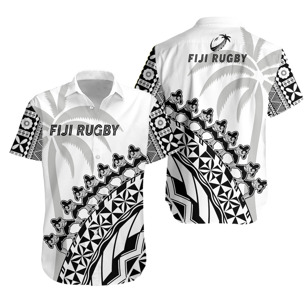 Fiji Rugby Hawaiian Shirt Fijian Cibi Dance Tapa Pattern White