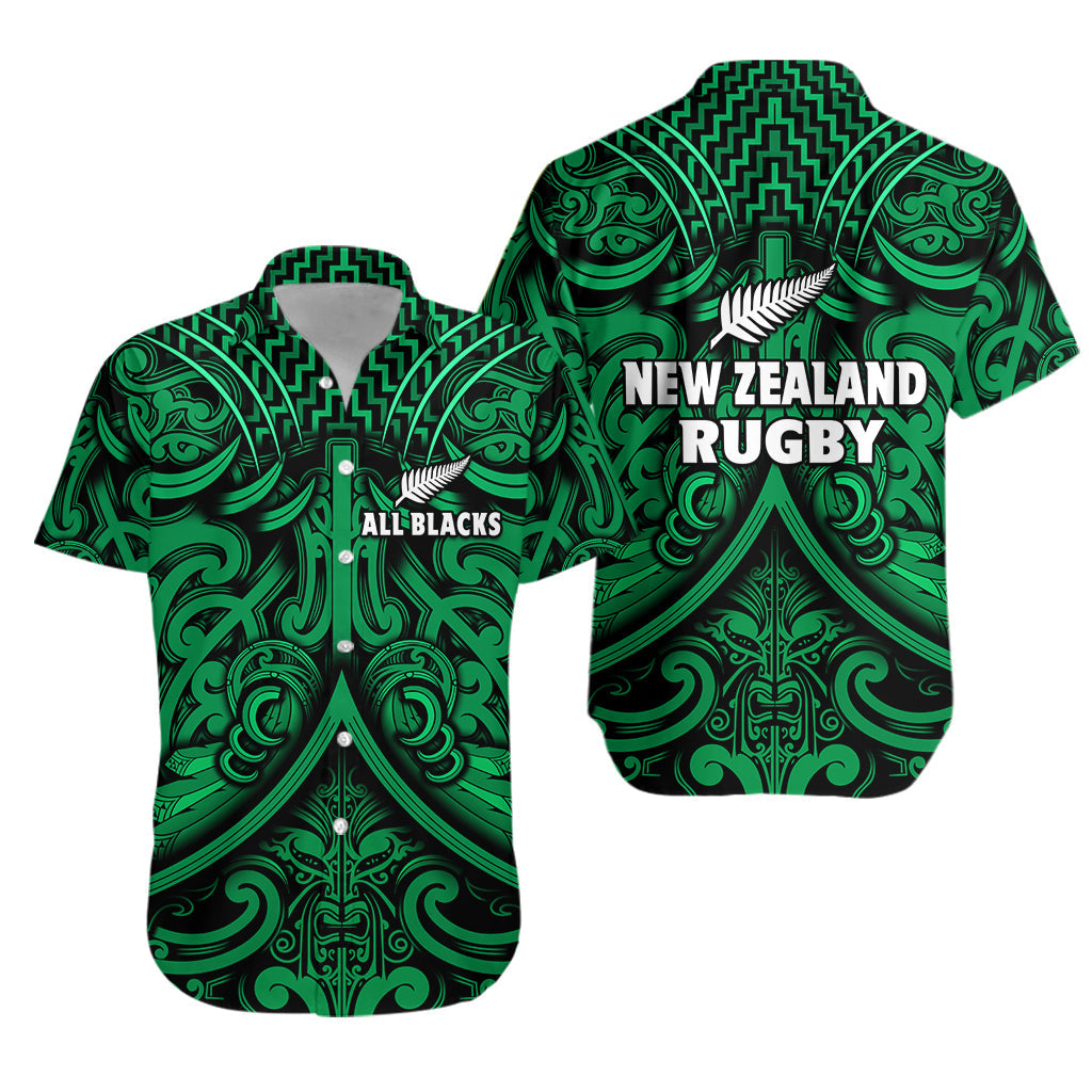 New Zealand Silver Fern Rugby Hawaiian Shirt All Black Green NZ Maori Pattern
