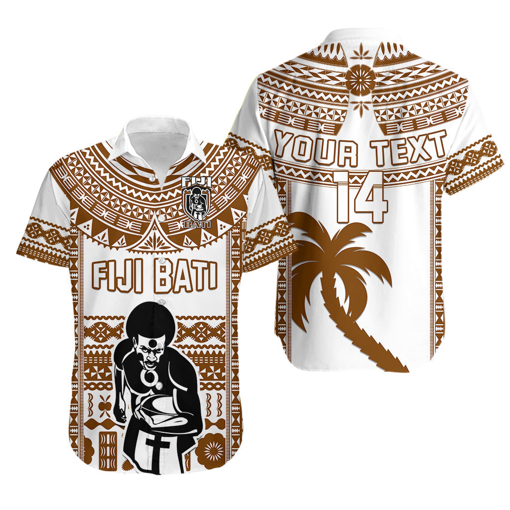 Custom Text And Number Fiji Rugby Hawaiian Shirt Pacific The Bati Brown Fijian Tapa