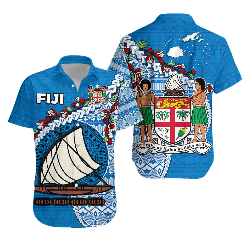 Fiji Hawaiian Shirt Fijian Drua Mix Tagimaucia Flower Blue Style