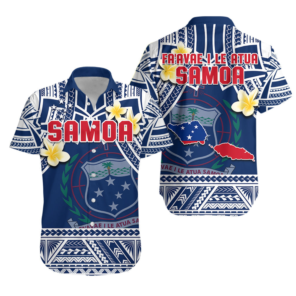 Samoa Hawaiian Shirt Samoan Plumeria Flowers Mix Polynesian Pattern