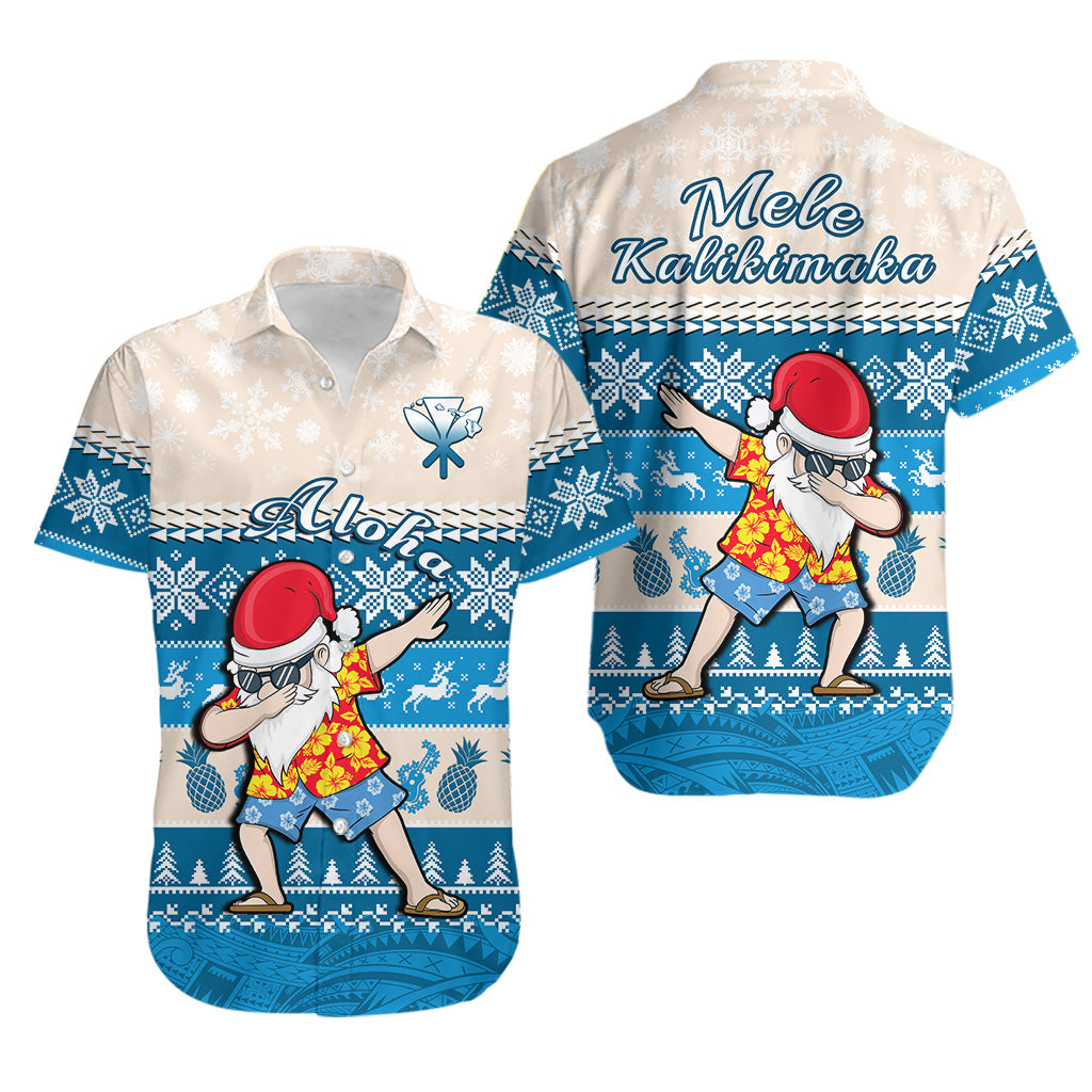 Hawaii Mele Kalikimaka Hawaiian Shirt Dabbing Santa Blue Merry Christmas
