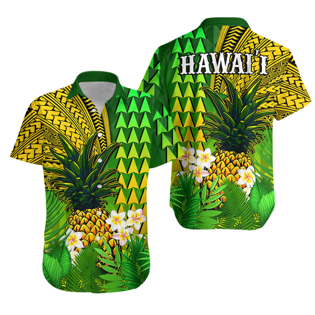 Hawaii Pineapple Hawaiian Shirt Plumeria Frangipani Mix Tribal Pattern