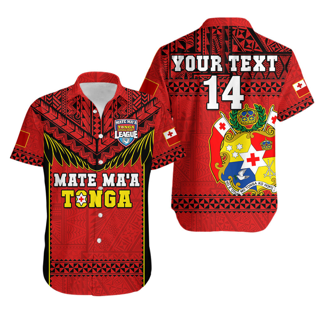 Custom Text And Number Tonga Rugby Hawaiian Shirt Mate Maa Tonga Pacific Ngatu Black