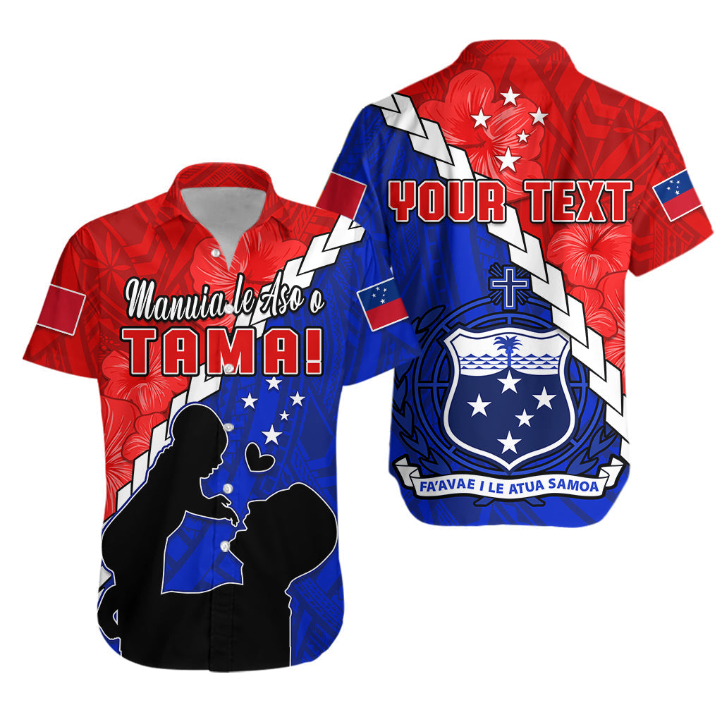 Custom Personalised Happy Samoan Fathers Day Hawaiian Shirt Hibiscus Mix Polynesian Pattern