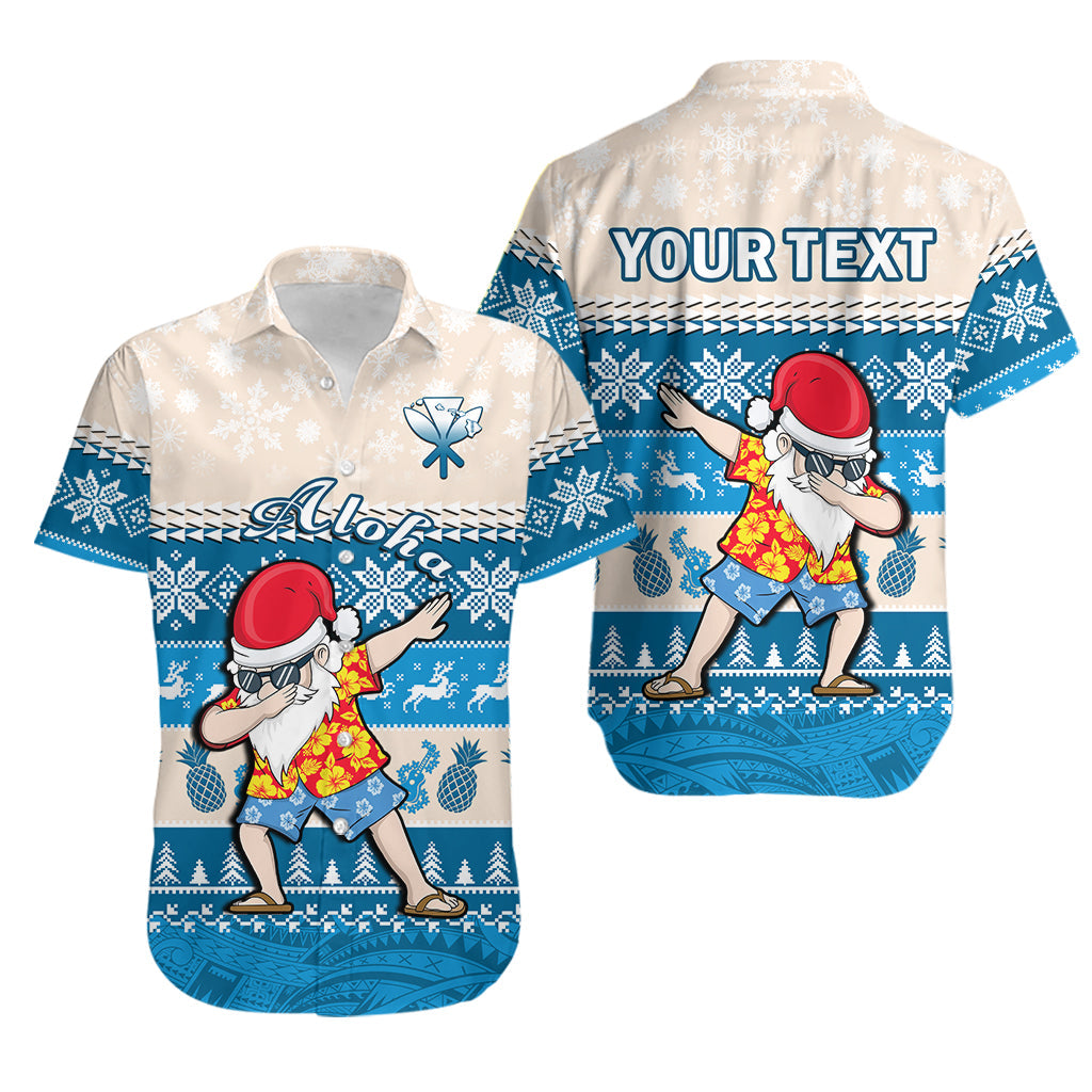 Custom Personalised Hawaii Mele Kalikimaka Hawaiian Shirt Dabbing Santa Blue Merry Christmas