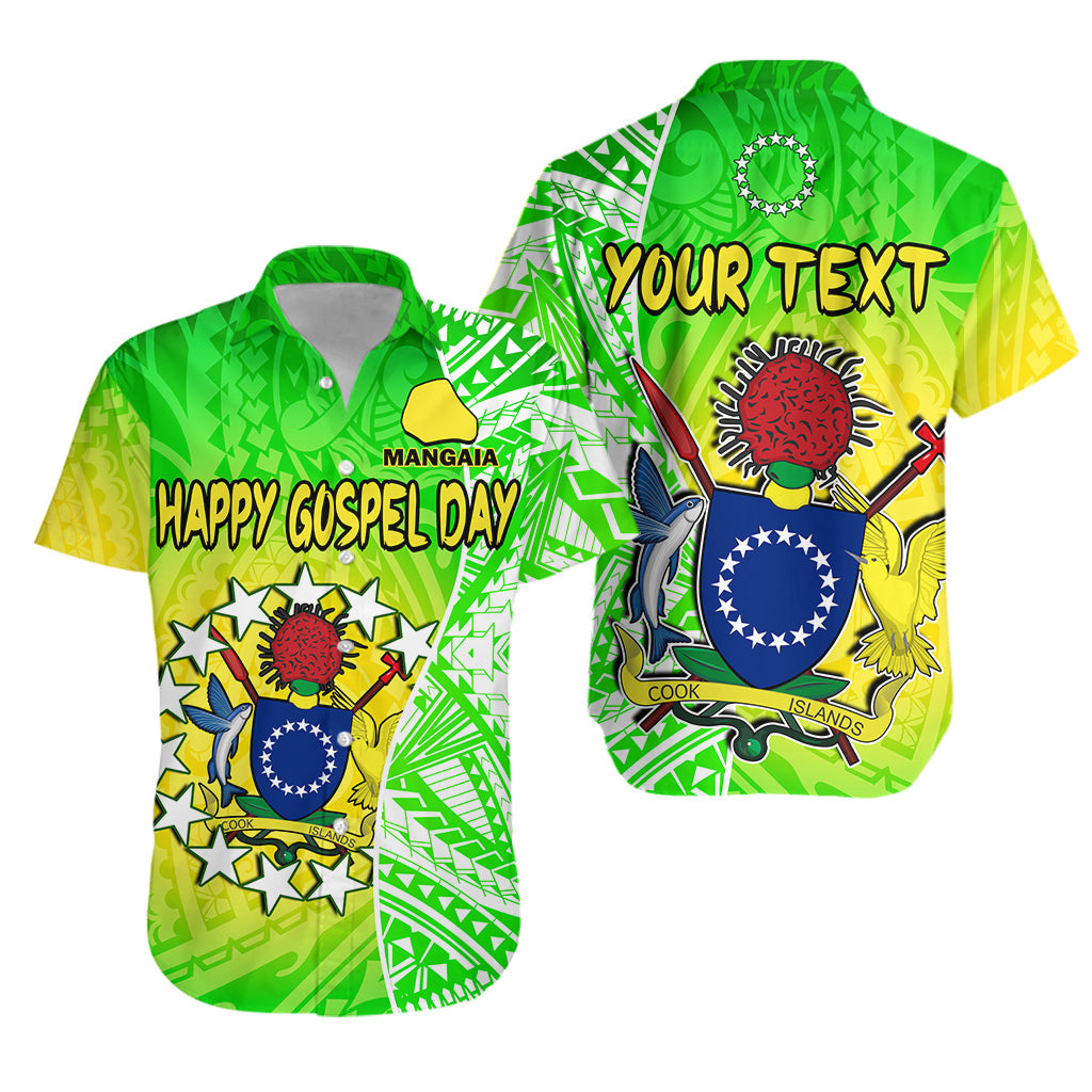 Custom Personalised Happy Mangaia Gospel Day Hawaiian Shirt Cook Islands Coat Of Arms Polynesian Pattern