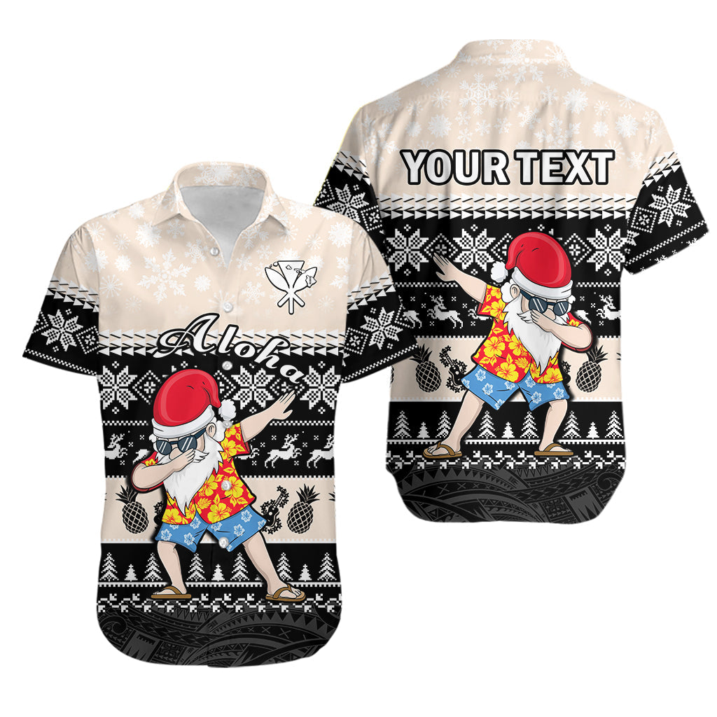 Custom Personalised Hawaii Mele Kalikimaka Hawaiian Shirt Dabbing Santa Black Merry Christmas