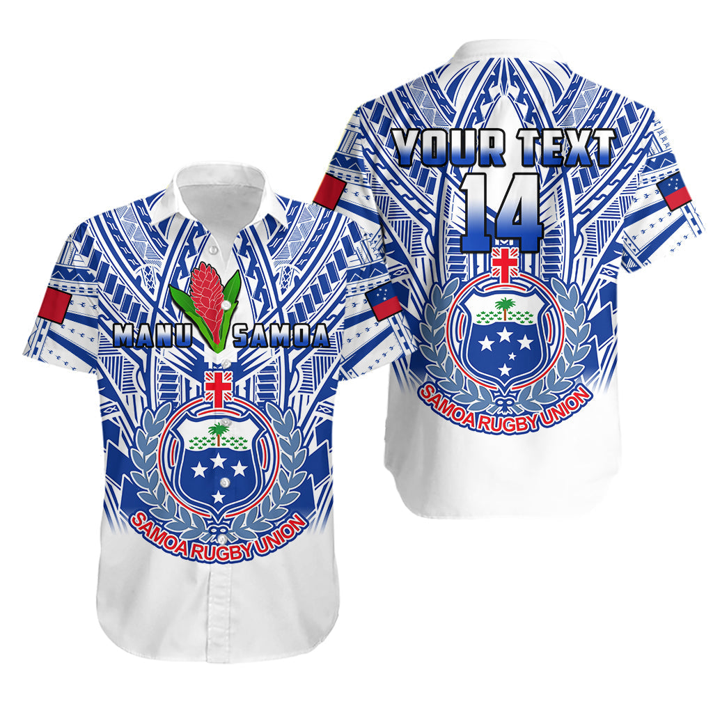 Custom Text And Number Samoa Rugby Hawaiian Shirt Manu Samoa 7s Ginger White Polynesian