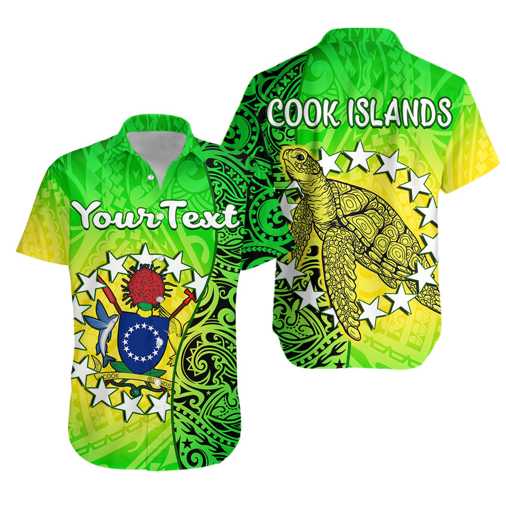 Custom Personalised Cook Islands Hawaiian Shirt Cook Islands Coat Of Arms Turtle Polynesian
