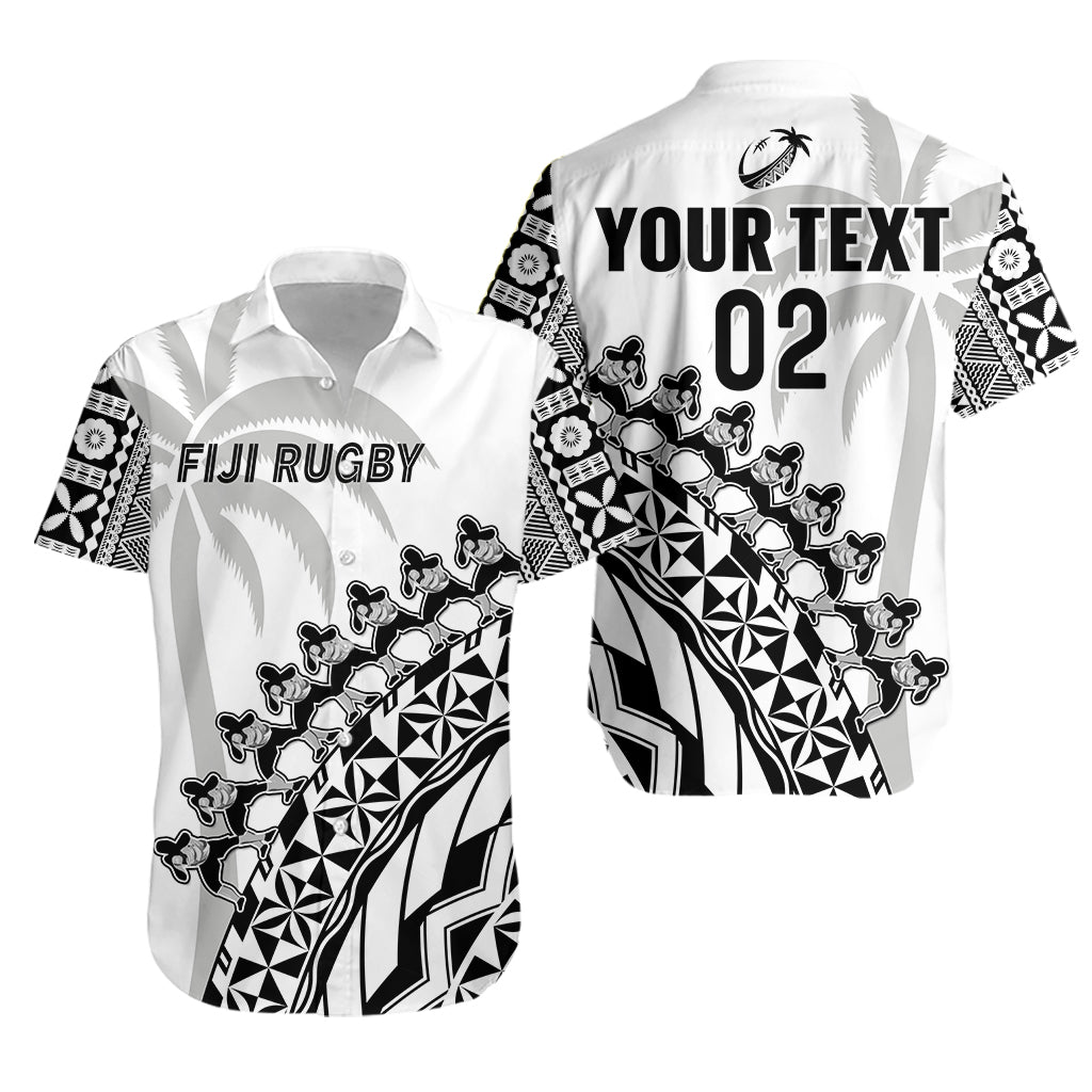 Custom Text And Number Fiji Rugby Hawaiian Shirt Fijian Cibi Dance Tapa Pattern White