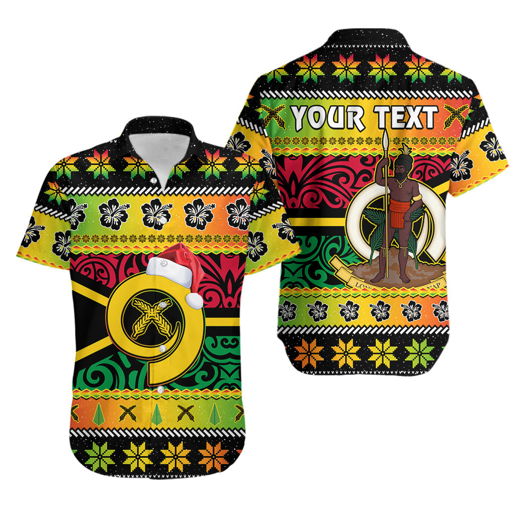 Custom Personalised Vanuatu Christmas Hawaiian Shirt Pig Tusk Polynesian Joyeux Noel Flag Art