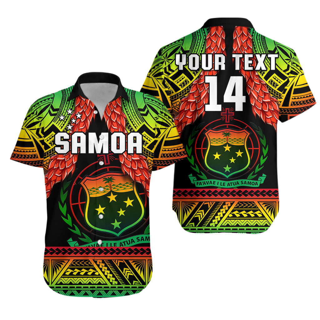 Custom Text And Number Samoa Rugby Hawaiian Shirt Teuila Torch Ginger Gradient Style