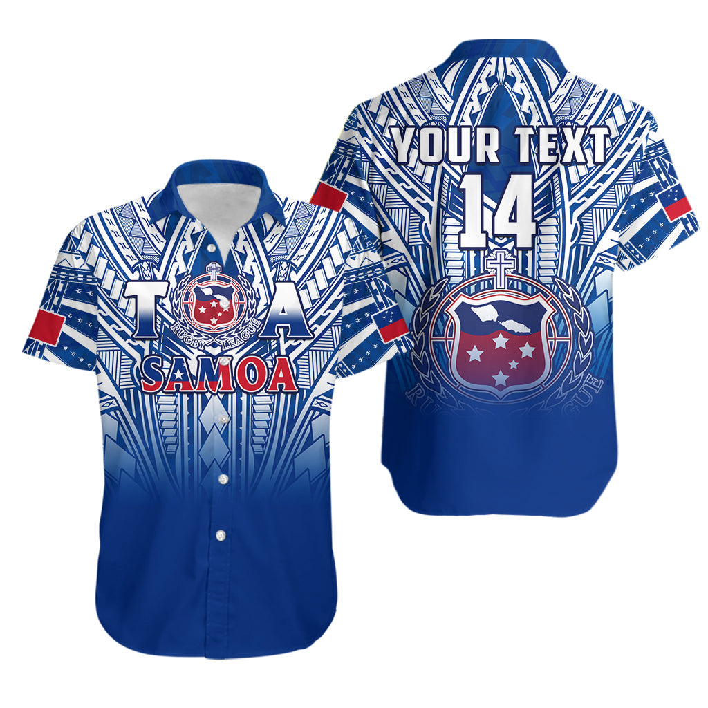 Custom Text And Number Samoa Rugby Samoa Hawaiian Shirt Personalise Toa Samoa Polynesian Pacific Navy Version