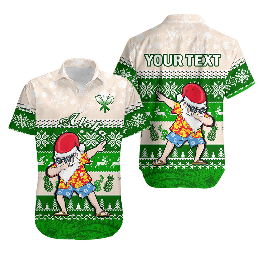 Custom Personalised Hawaii Mele Kalikimaka Hawaiian Shirt Dabbing Santa Green Merry Christmas