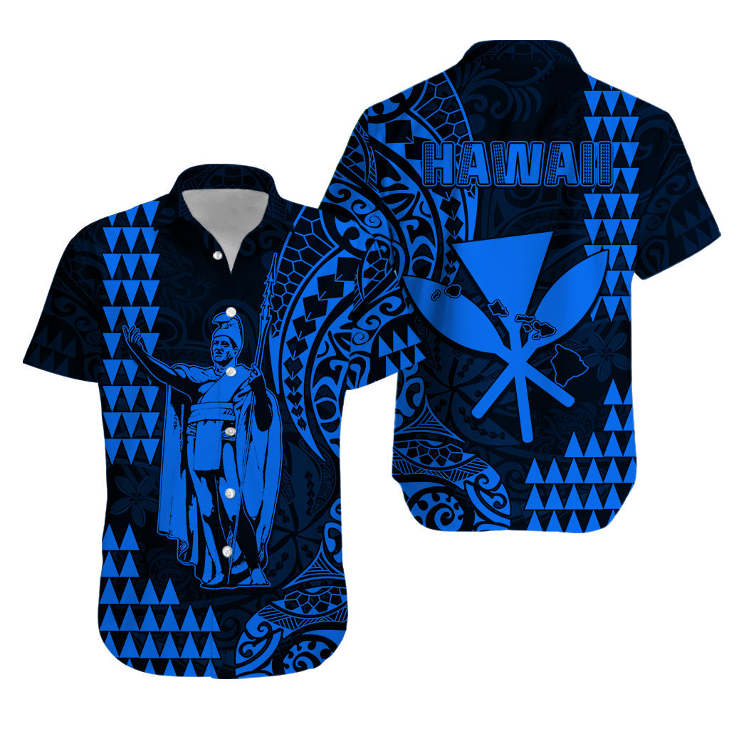 Hawaii Day Kakau Hawaiian Shirt Proud To Be Hawaiian Blue King Kamehameha and Kanaka Maoli