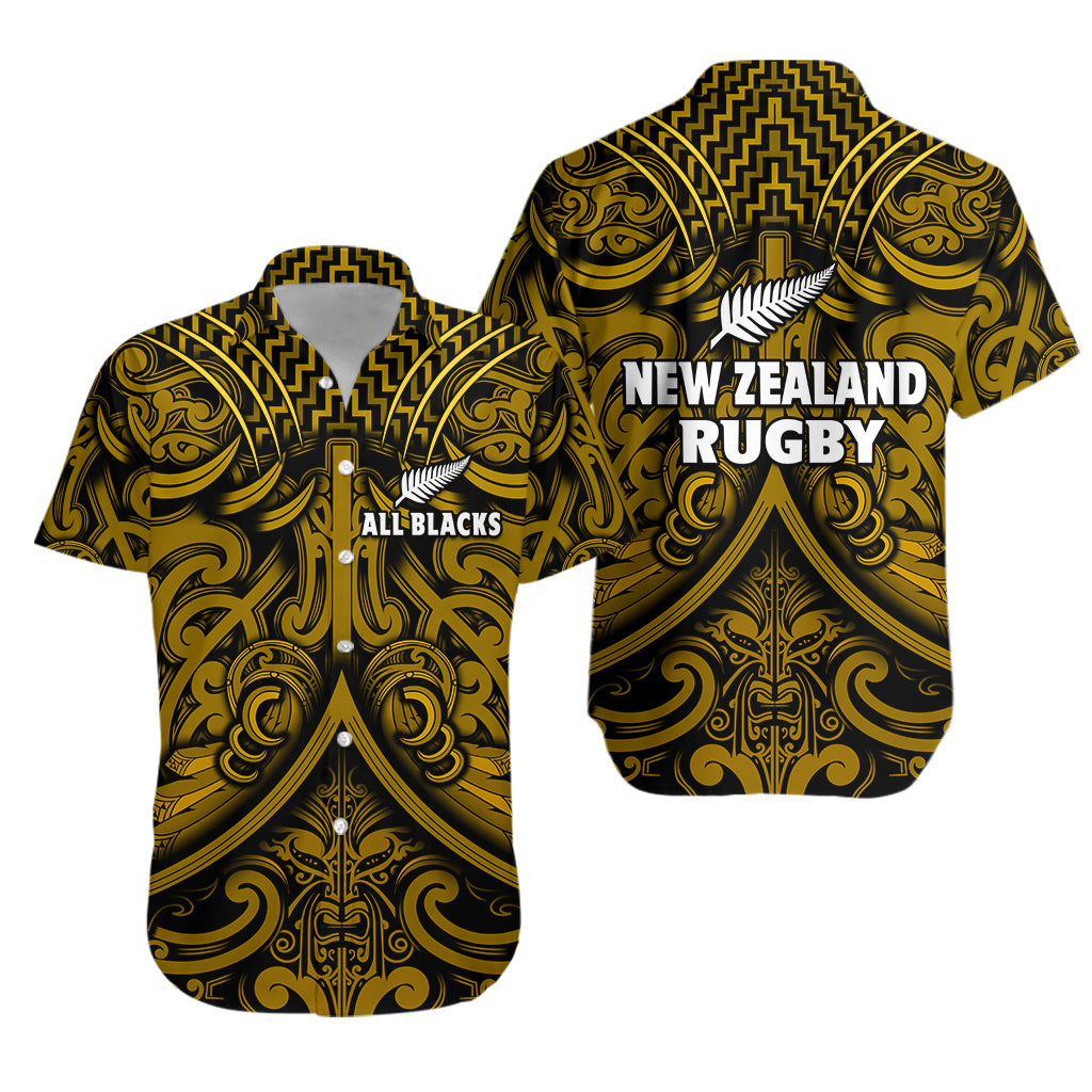 New Zealand Silver Fern Rugby Hawaiian Shirt All Black Gold NZ Maori Pattern