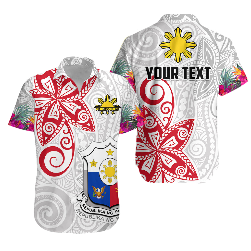 Custom Personalised Philippines Hawaiian Shirt Sun Filipino Polynesian mix Flowers White Vibe