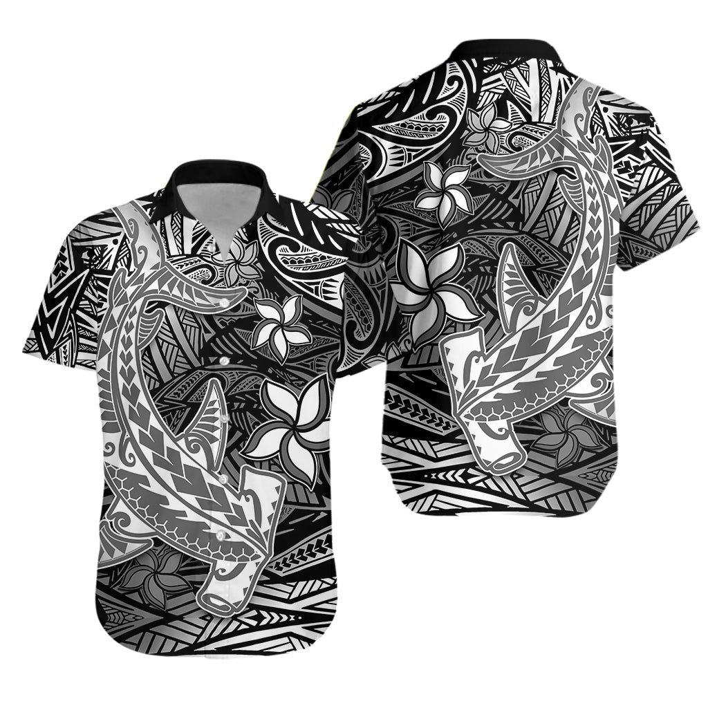 Hawaii Matching Outfits For Couples Polynesian Combo Dress And Hawaiian Shirt Black Hawaiian Tribal Hammerhead Shark