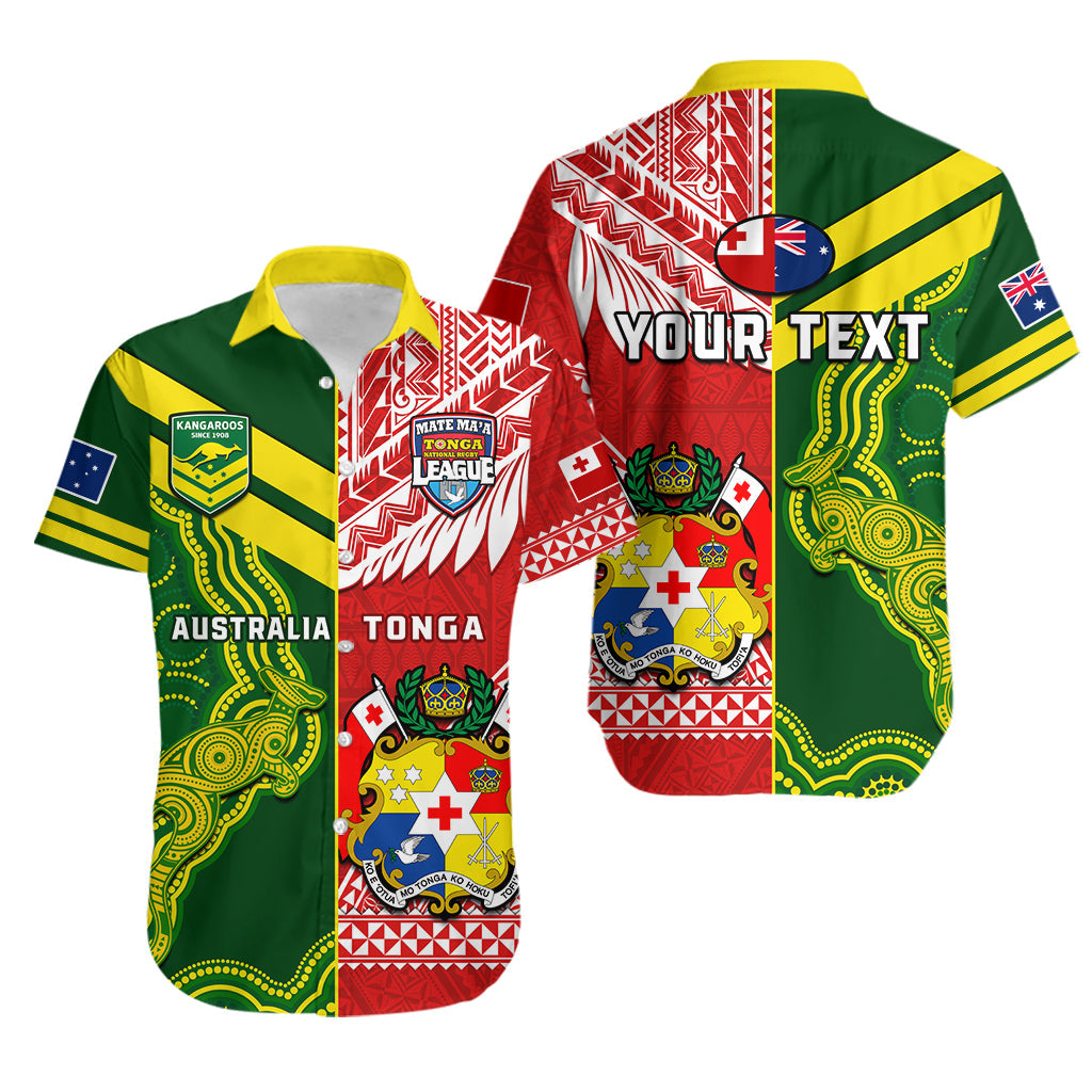 Custom Personalised Tonga And Australia Rugby Hawaiian Shirt Mate Maa Tonga Mix Kangaroos